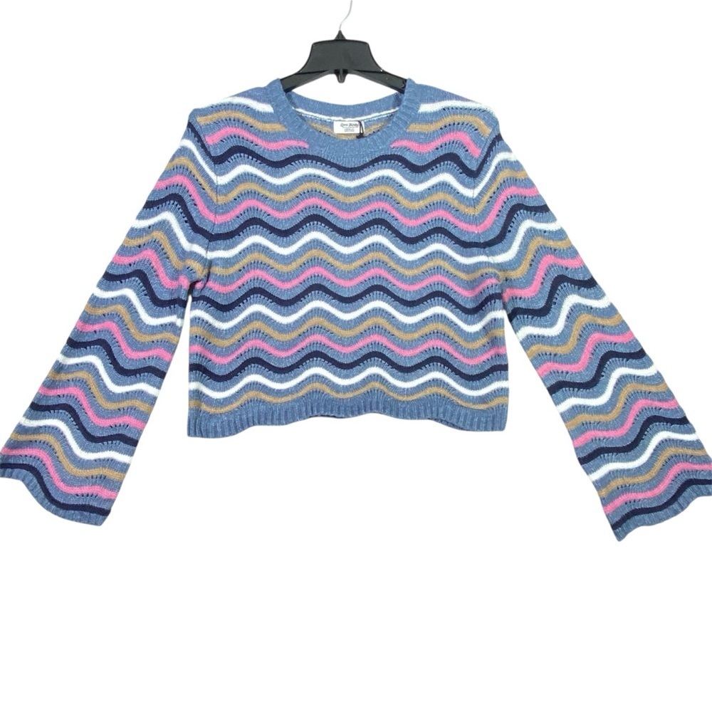 Love Knits NYC Wavy Striped Cropped Sweater Women's M Long Sleeve Crew Neck NWT